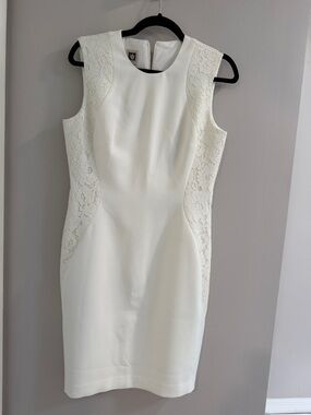 Anne Klein Ivory Lace Panel Sheath Dress Size 6 Elegant Career Wedding Guest